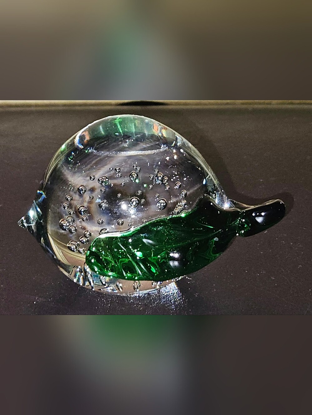 Glass Leaf Paperweight with Green Accent - Home Accents